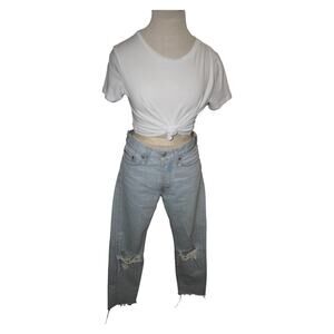 Levi’s 501 Distressed Light Wash Jeans Women’s 26 Raw Hem Vintage Straight Leg